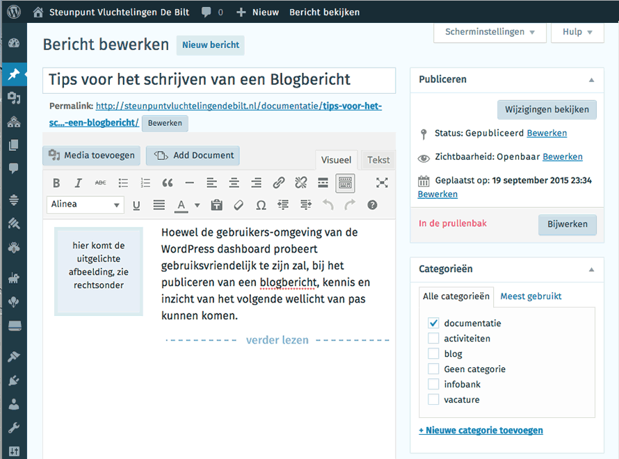 screenshot van WordPress dashboard editor